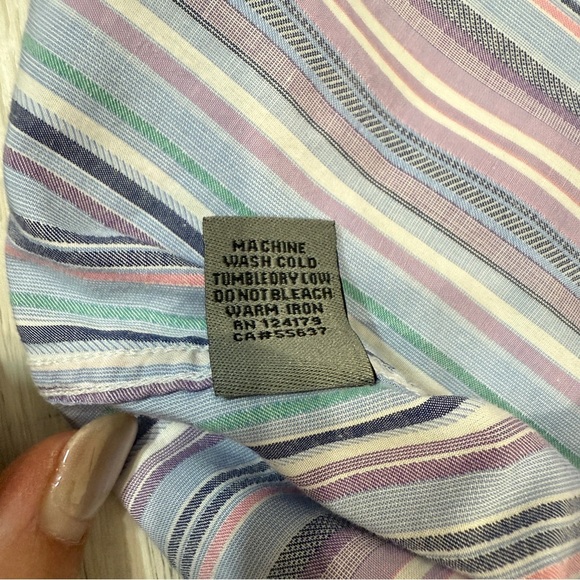 Johnston & Murphy Tailored Fit Multicolor Striped Button-Down 100% Cotton Shirt - Picture 16 of 17